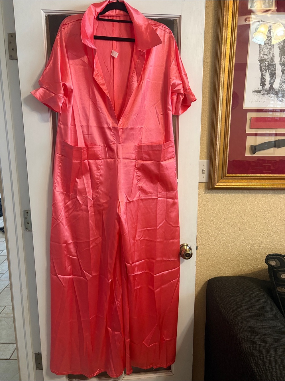 Women's Coral V-Neck Short Sleeve Jumpsuit